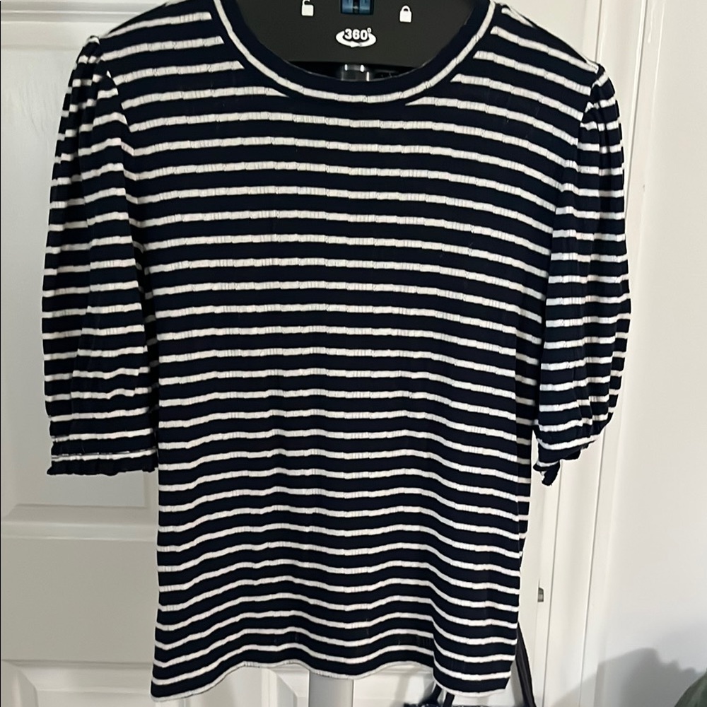 Lucky Brand Navy and White Fitted Tee